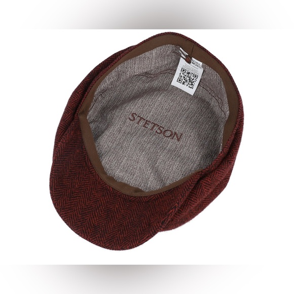 Stetson Hatteras Wool Herringbone Burgundy Flat Cap R168-15 - Picture 5 of 6